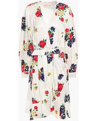Tory Burch - Kleid aus glänzendem seiden-jacquard mit floralem print und gürtel - Lyst