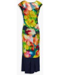 Dries Van Noten - Layered Printed Stretch-tulle And Crepe De Chine Midi Dress - Lyst