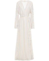Melissa Odabash Metallic Striped Gauze Maxi Wrap Dress - White