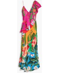 FARM Rio - Midikleid aus crêpe de chine mit floralem print und rüschen - Lyst