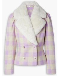 LoveShackFancy - Dumont Double-breasted Faux Fur-trimmed Checked Tweed Jacket - Lyst