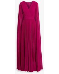 Badgley Mischka - Cape-Effect Pleated Chiffon Gown - Lyst