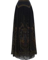 Camilla Crystal-embellished Printed Silk-georgette Maxi Skirt - Black