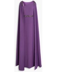 Marchesa - Cape-Effect Bead-Embellished Crepe Gown - Lyst