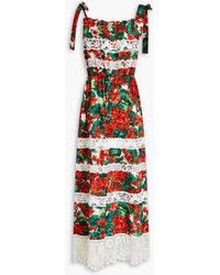 Dolce & Gabbana - Lace-paneled Floral-print Cotton-blend Poplin Jumpsuit - Lyst