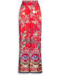 CAMILLA - Floral-Print Embellished Silk-Satin Wide-Leg Pants - Lyst