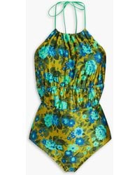 Zimmermann - Gathered Floral-print Halterneck Swimsuit - Lyst
