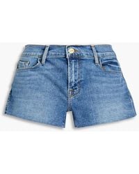 FRAME - Le Cut Off Frayed Denim Shorts - Lyst