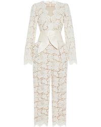 Stella McCartney Pearl Cropped Belted Cotton-blend Corded Lace Jumpsuit Off-white