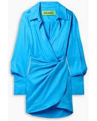 GAUGE81 - Puno Wrap-effect Linen-blend Mini Shirt Dress - Lyst