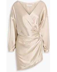 Michelle Mason - Wrap-Effect Silk-Satin Mini Dress - Lyst