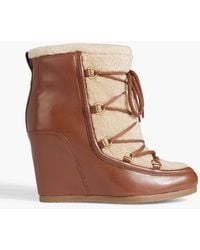 Veronica Beard - Elfred Leather And Shearling Wedge Boots - Lyst