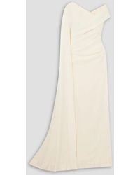 Talbot Runhof - Cape-effect Off-the-shoulder Ruched Stretch-cady Gown - Lyst