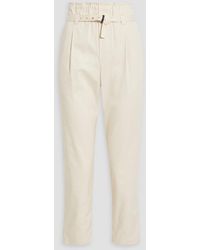Brunello Cucinelli - Belted Cotton-blend Twill Tapered Pants - Lyst