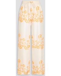 Nanushka - Jarine hose mit weitem bein aus seiden-twill mit floralem print - Lyst