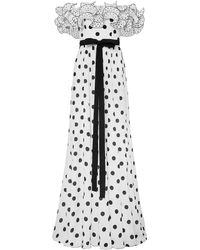 Andrew Gn Off-the-shoulder Ruffled Polka-dot Silk Crepe De Chine Gown - White