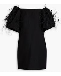 Valentino Garavani - Off-the-shoulder Feather-embellished Wool And Silk-blend Crepe Mini Dress - Lyst