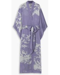 Carine Gilson Floral-print Silk-satin Kimono Robe in Green