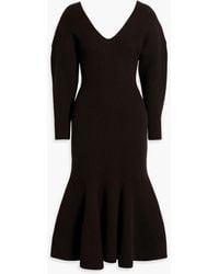 McQueen - Flared Ribbed Wool And Cashmere-Blend Midi Dress - Lyst