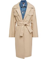 Sandro Victorie Layered Cotton-canvas And Denim Trench Coat Neutral - Natural