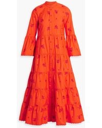 Erdem - Tiered Embroidered Cotton-poplin Midi Shirt Dress - Lyst