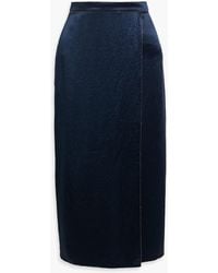 Vince - Wrap-Effect Embellished Satin Midi Skirt - Lyst