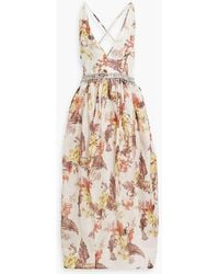 Zimmermann - Crystal-embellished Printed Linen And Silk-blend Midi Dress - Lyst