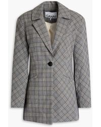 Ganni - Prince Of Wales Checked Tweed Blazer - Lyst