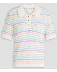 CASABLANCA - Floral-Appliquéd Striped Crochet-Knit Cotton Polo Shirt - Lyst