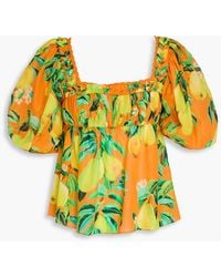 FARM Rio - Pleated Printed Cotton Top - Lyst
