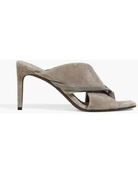 Brunello Cucinelli - Leather-trimmed Bead-embellished Suede Mules - Lyst