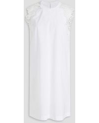 Alberta Ferretti - Guipure Lace-trimmed Cotton-blend Poplin Dress - Lyst