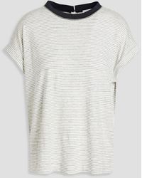 Brunello Cucinelli - Bead-embellished Slub Striped Linen-blend Jersey T-shirt - Lyst