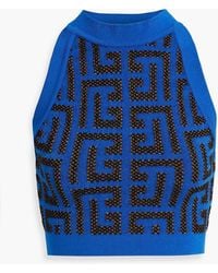 Balmain - Cropped Metallic Jacquard-Knit Top - Lyst