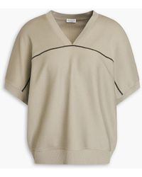 Brunello Cucinelli - Bead-embellished Ribbed Cotton-jersey Top - Lyst
