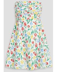 HVN - Karla Strapless Floral-print Cotton-blend Poplin Mini Dress - Lyst
