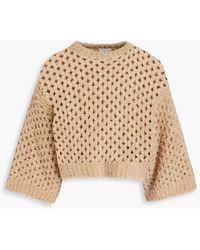 Brunello Cucinelli - Cropped Bouclé-knit Camel Wool And Silk-blend Sweater - Lyst
