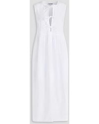 Ganni - Gathered Cotton-poplin Midi Dress - Lyst