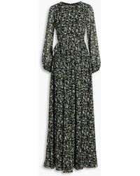 Mikael Aghal - Gathered Floral-print Metallic Fil Coupé Maxi Dress - Lyst