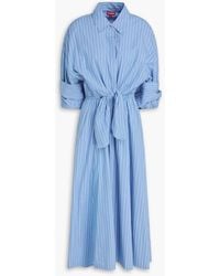 STAUD - Lisa Knotted Striped Cotton-blend Midi Shirt Dress - Lyst
