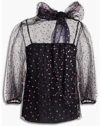 RED Valentino - Pussy-bow Glittered Tulle Blouse - Lyst