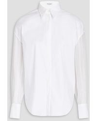 Brunello Cucinelli - Embellished Silk Chiffon-paneled Cotton-blend Poplin Shirt - Lyst