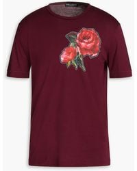 Dolce & Gabbana - Bordeaux Roses Baumwoll-Crewneck-T-Shirt - Lyst