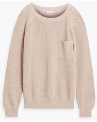 Brunello Cucinelli - Bead-embellished Ribbed Cotton Sweater - Lyst