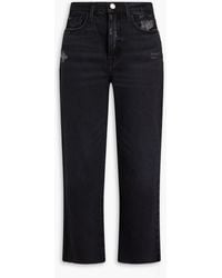 FRAME - Le Jane Crop Cropped Distressed High-rise Straight-leg Jeans - Lyst