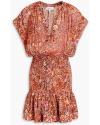 A.L.C. - Carly Shirred Floral-print Silk-crepon Mini Dress - Lyst