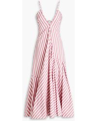 Jil Sander - Gathered Striped Cotton-poplin Midi Dress - Lyst