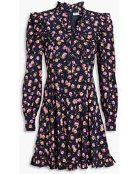 Alessandra Rich - Pleated Floral-Print Silk Crepe De Chine Mini Dress - Lyst