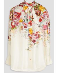 Zimmermann - Hemd aus seiden-twill mit floralem print und kapuze - Lyst