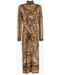 CAMILLA - Crystal-Embellished Leopard-Print Stretch-Jersey Midi Dress - Lyst